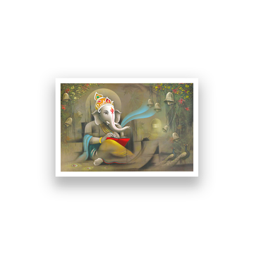 Divine Ganesha Wall Painting 3 : 2 Horizontal Premium Wall Art Canvas by MeriDeewar