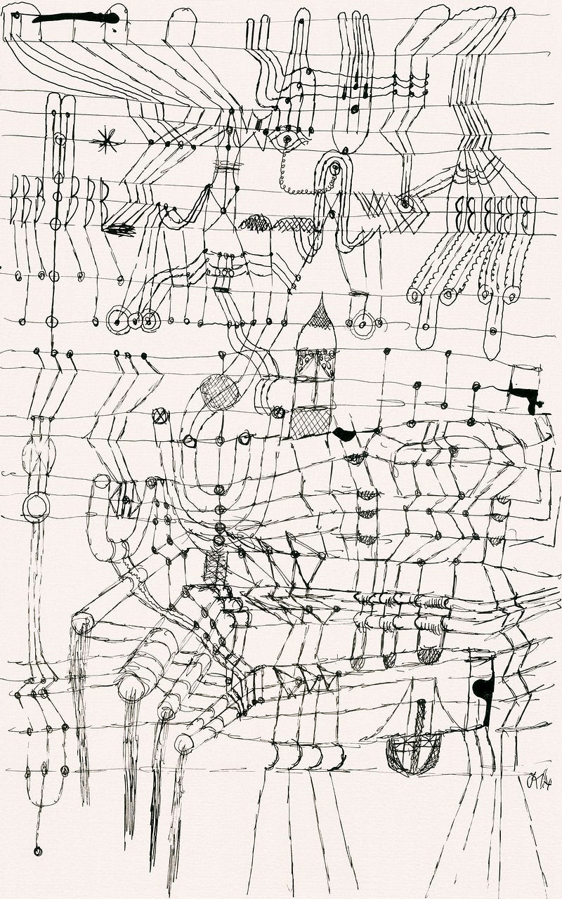Drawing Knotted in the Manner of a Ne - Meri Deewar 2 : 3 Vertical Premium Wall Art Canvas by MeriDeewar