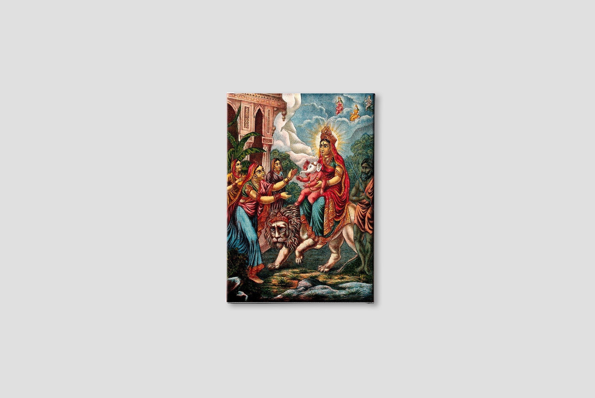 Durga riding on a lion with Ganesha Painting - Meri Deewar 3 : 4.2 Vertical Premium Wall Art Canvas by MeriDeewar