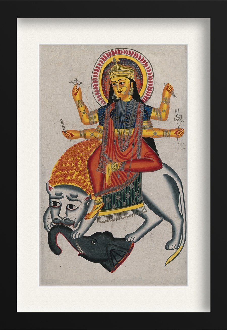 Durga-riding-on-her-lion-killing-a-demon Painting - Meri Deewar 2 : 3 Vertical Premium Wall Art Canvas by MeriDeewar