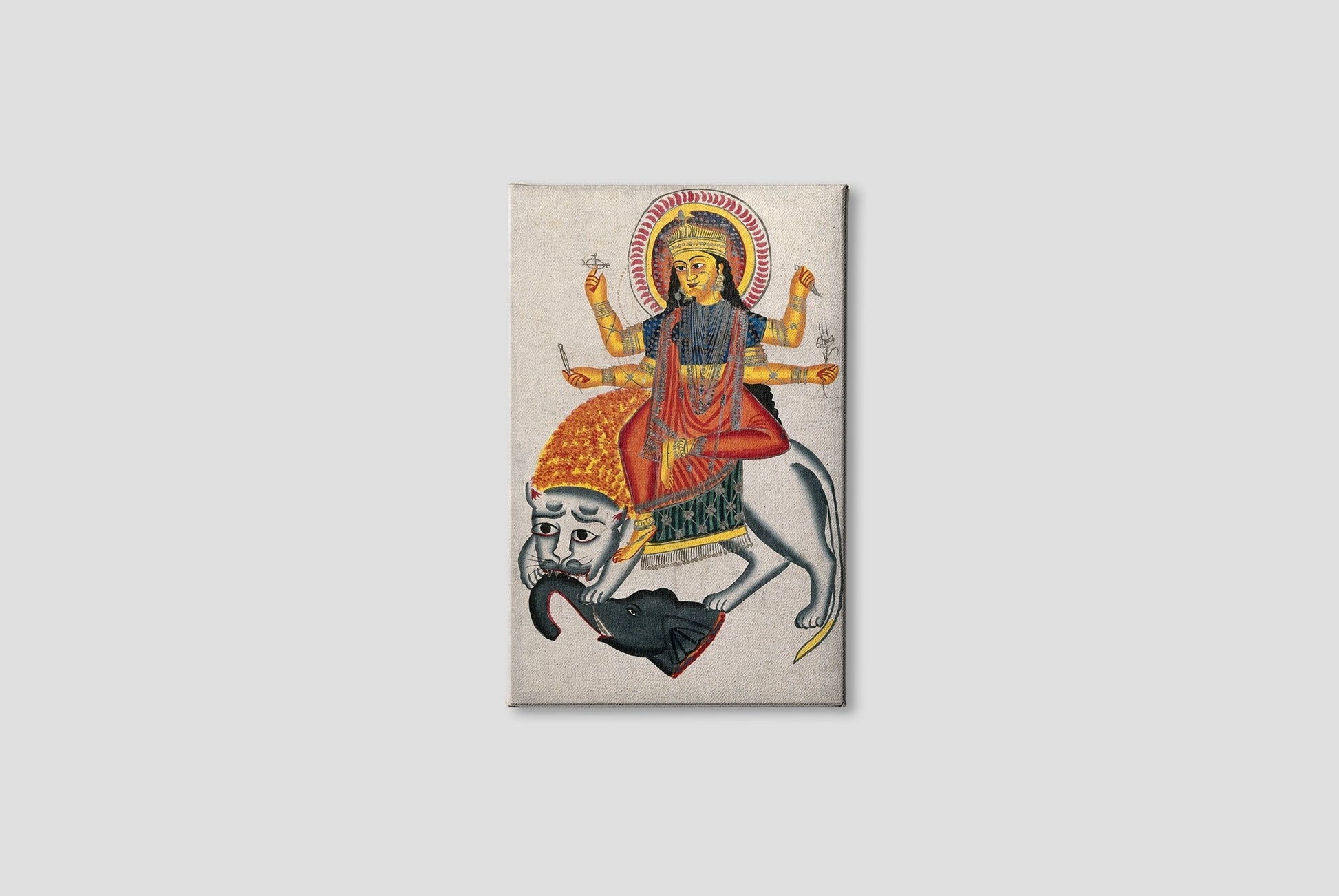 Durga-riding-on-her-lion-killing-a-demon Painting - Meri Deewar 2 : 3 Vertical Premium Wall Art Canvas by MeriDeewar