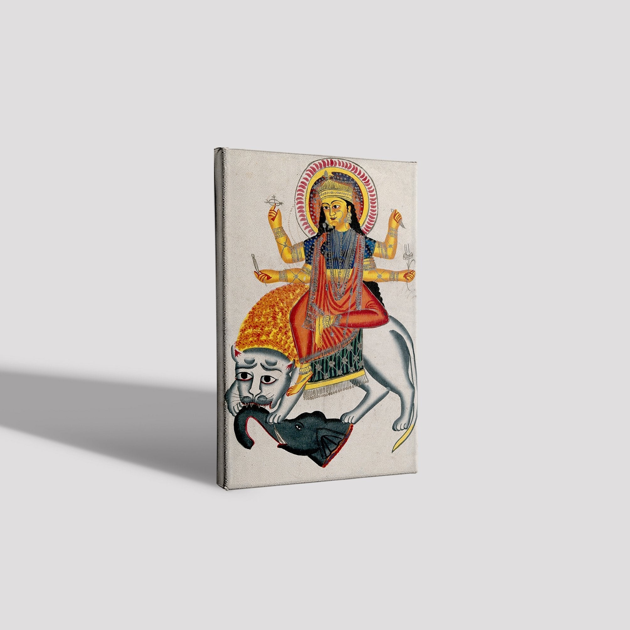 Durga-riding-on-her-lion-killing-a-demon Painting - Meri Deewar 2 : 3 Vertical Premium Wall Art Canvas by MeriDeewar