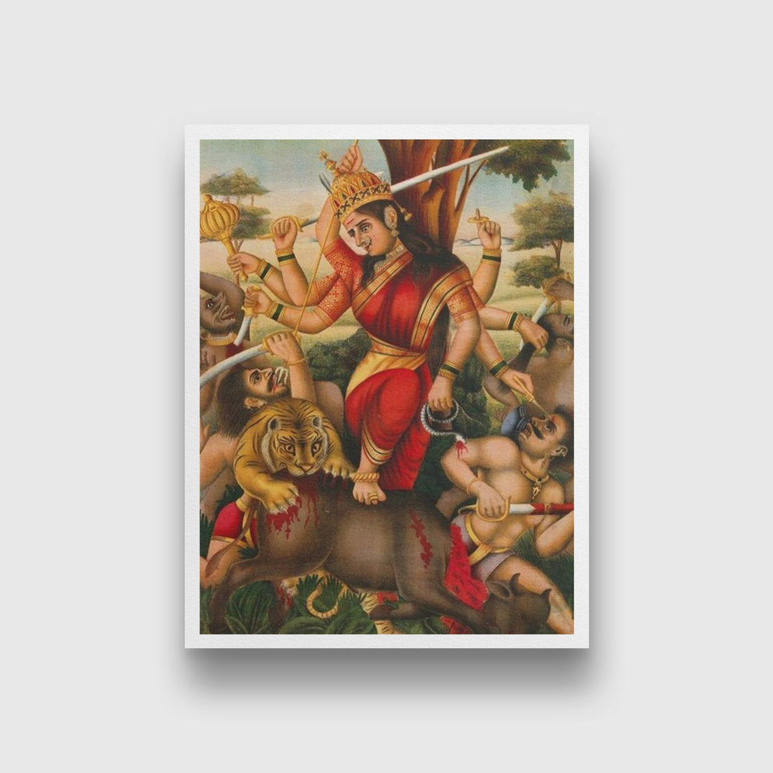 Durga slaying the Buffalo Demon. 2 Painting - Meri Deewar 3 : 4 Vertical Premium Wall Art Canvas by MeriDeewar
