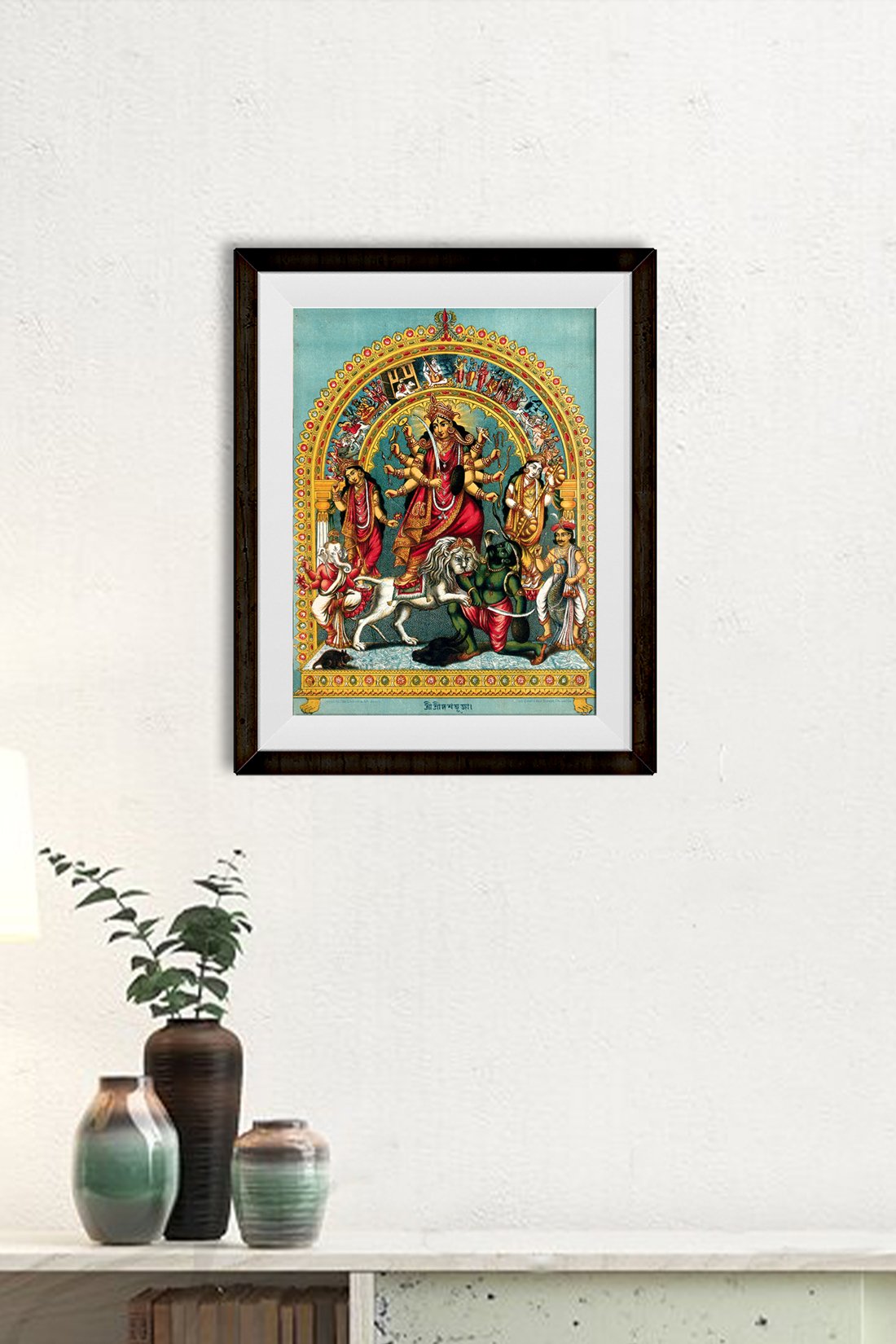 Durga slaying the buffalo demon Mahishasura Painting - Meri Deewar 3 : 4 Vertical Premium Wall Art Canvas by MeriDeewar