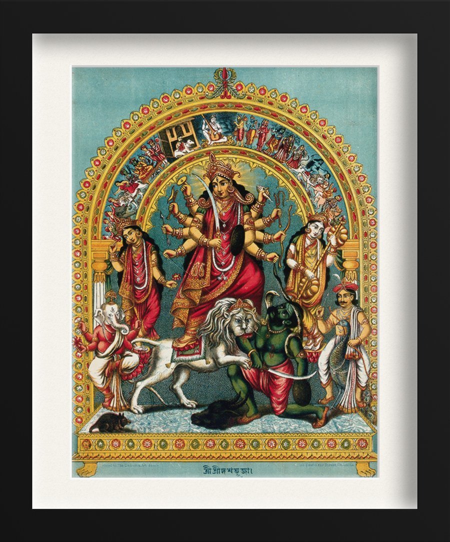 Durga slaying the buffalo demon Mahishasura Painting - Meri Deewar 3 : 4 Vertical Premium Wall Art Canvas by MeriDeewar