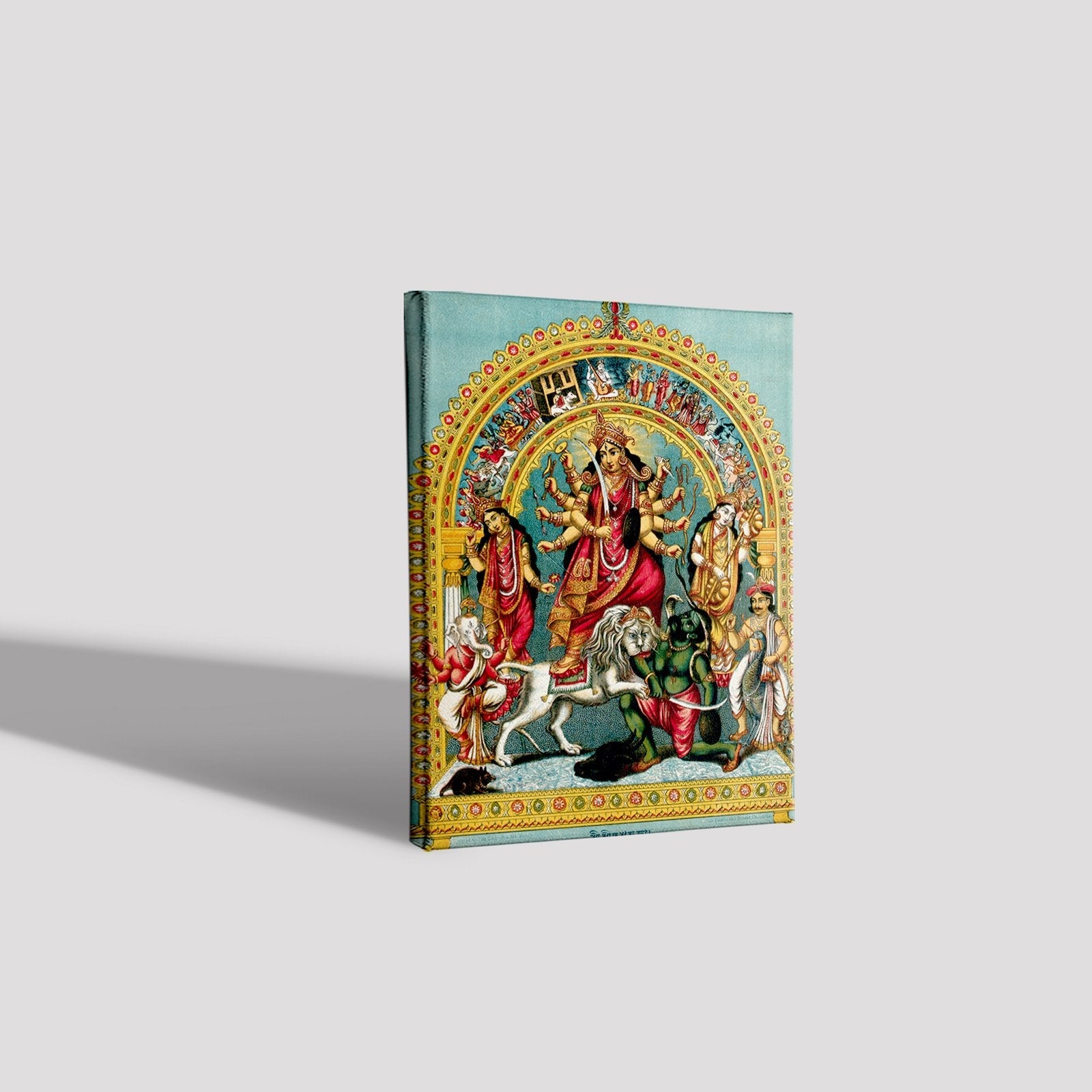 Durga slaying the buffalo demon Mahishasura Painting - Meri Deewar 3 : 4 Vertical Premium Wall Art Canvas by MeriDeewar