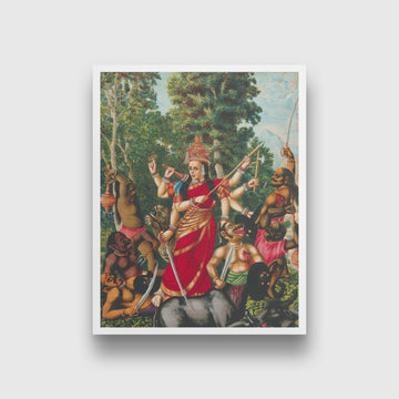 Durga slaying the Buffalo Demon Painting - Meri Deewar 3 : 4 Vertical Premium Wall Art Canvas by MeriDeewar