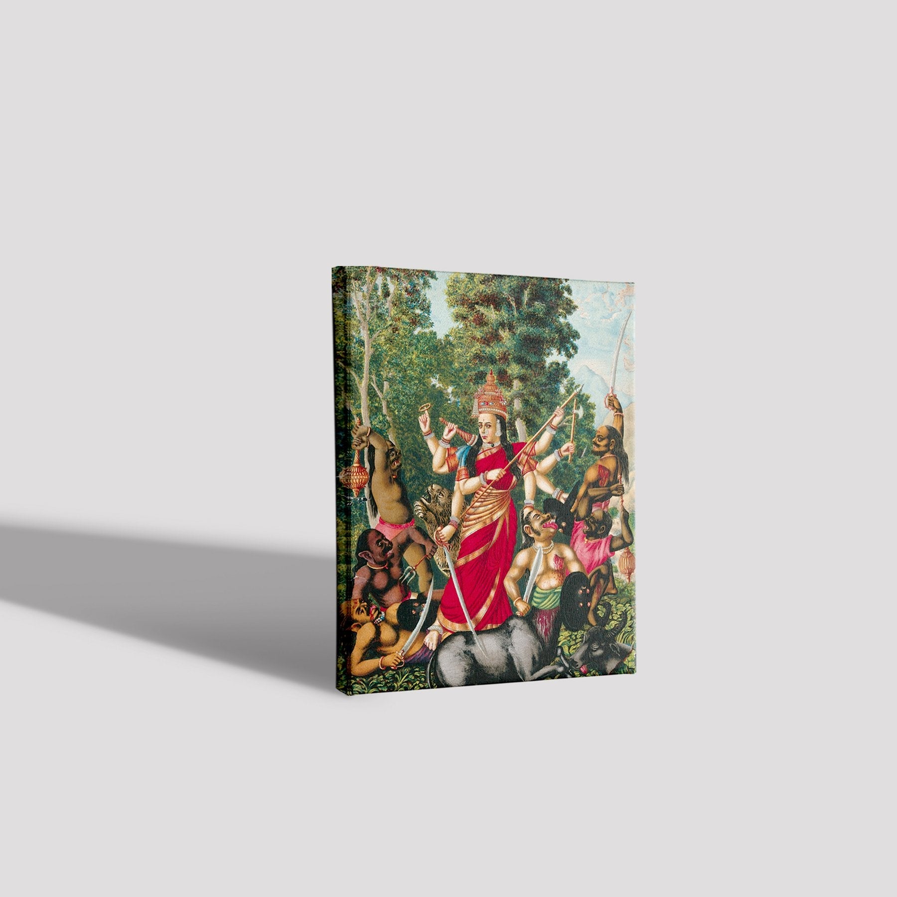 Durga slaying the Buffalo Demon Painting - Meri Deewar 3 : 4 Vertical Premium Wall Art Canvas by MeriDeewar