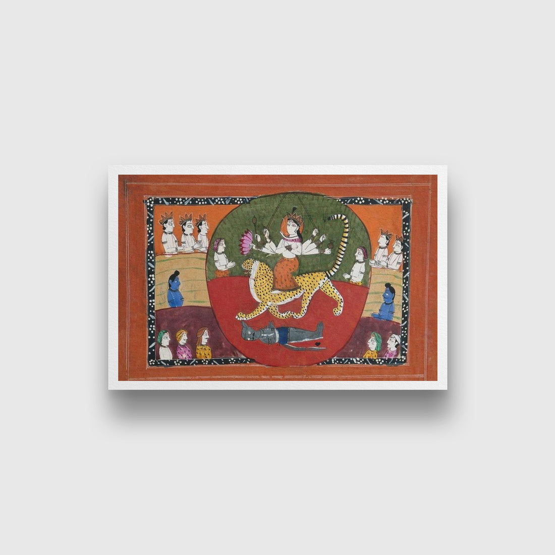 Durga slaying the Buffalo demon surrounded by devotees Painting - Meri Deewar 3 : 2 Horizontal Premium Wall Art Canvas by MeriDeewar