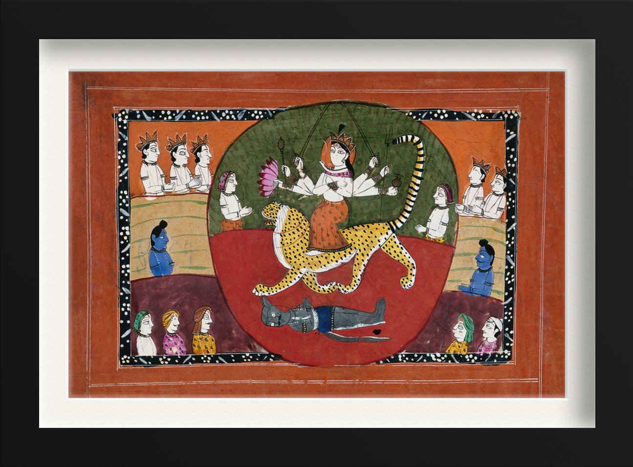 Durga slaying the Buffalo demon surrounded by devotees Painting - Meri Deewar 3 : 2 Horizontal Premium Wall Art Canvas by MeriDeewar