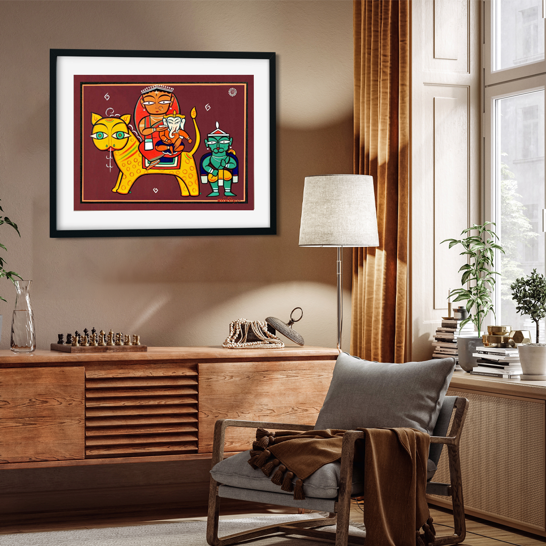 Durga with Ganesh Painting 4 : 3 Horizontal Premium Wall Art Canvas by MeriDeewar