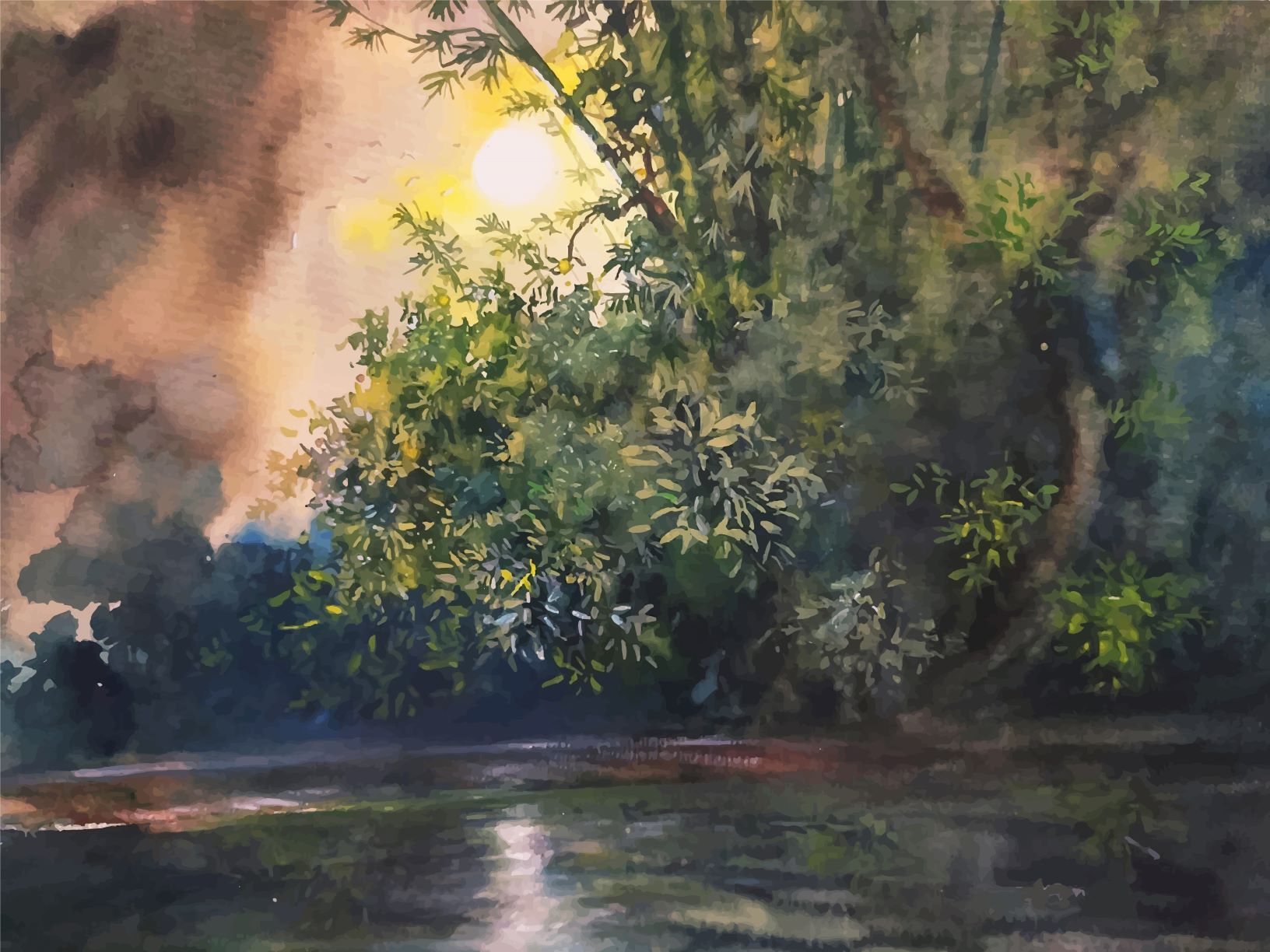 Early Morning in Village Painting - Meri Deewar 4 : 3 Horizontal Premium Wall Art Canvas by MeriDeewar