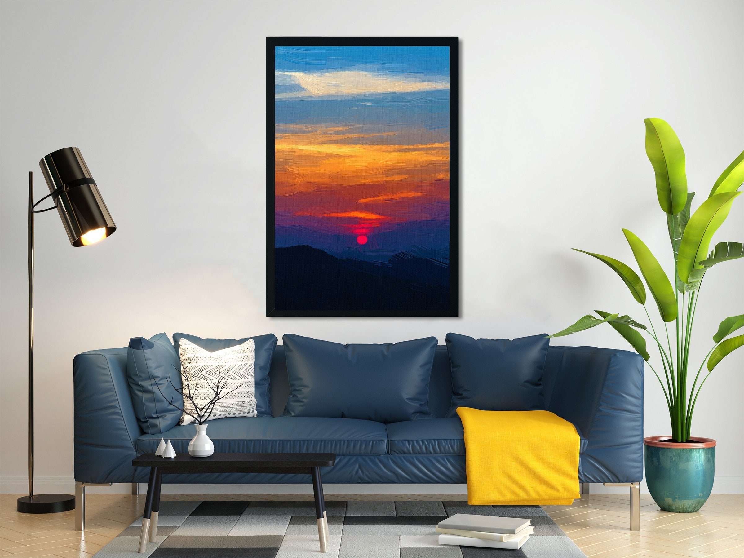 Early morning sunrise over the sea Painting - Meri Deewar 2 : 3 Vertical Premium Wall Art Canvas by MeriDeewar