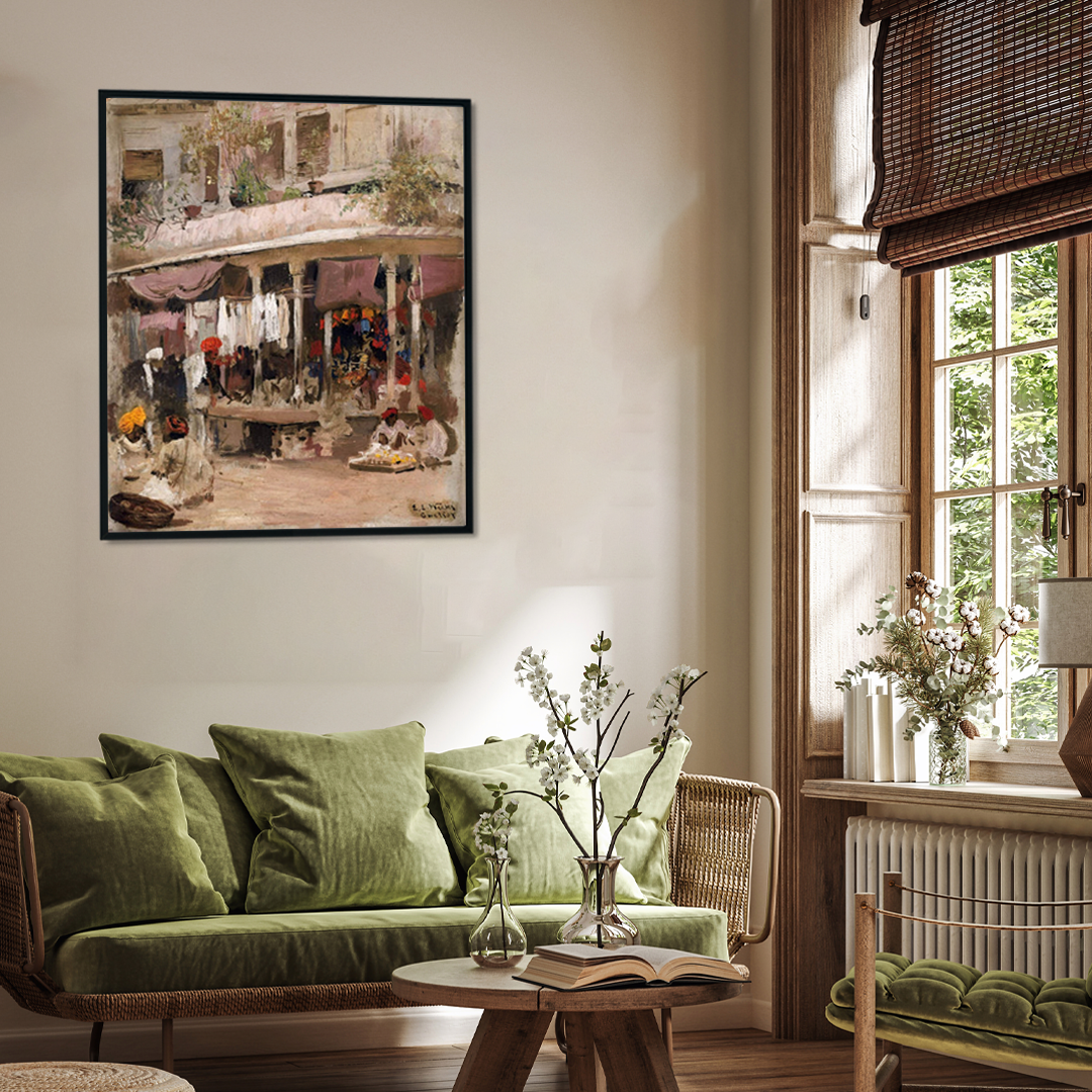 Edwin Lord Weeks a Market Scene in Gwalior Painting 5 : 6 Vertical Premium Wall Art Canvas by MeriDeewar