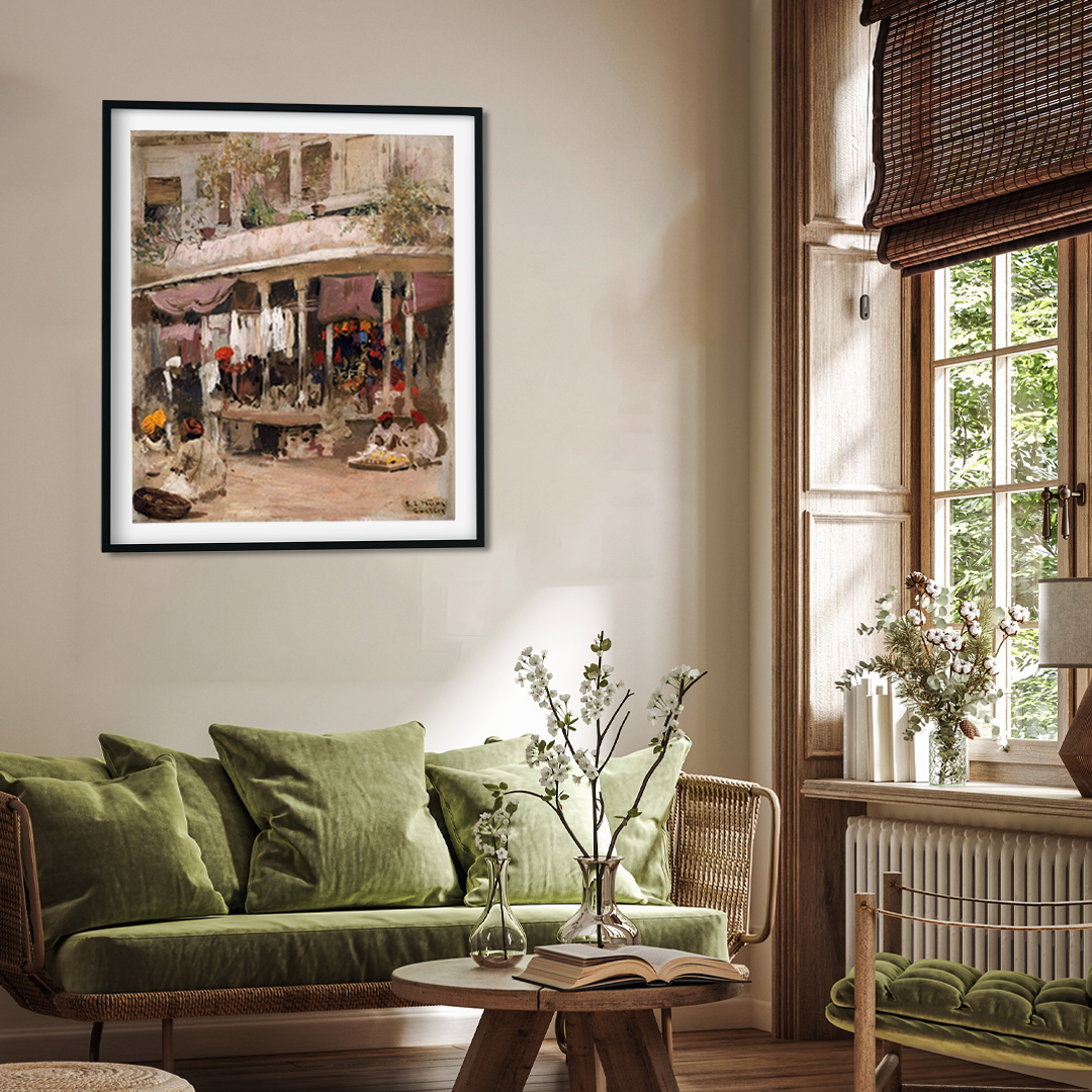 Edwin Lord Weeks a Market Scene in Gwalior Painting 5 : 6 Vertical Premium Wall Art Canvas by MeriDeewar
