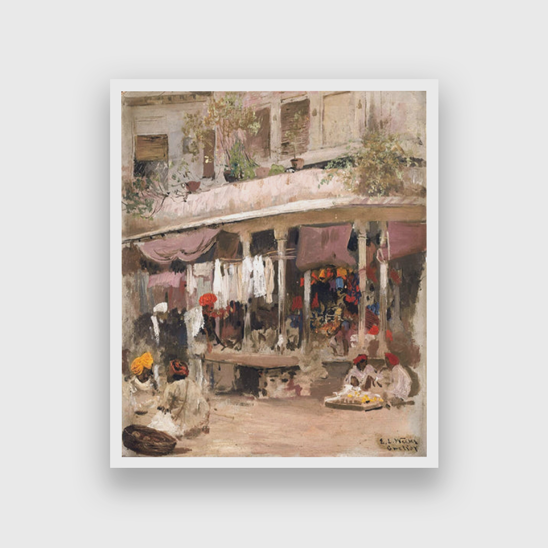 Edwin Lord Weeks a Market Scene in Gwalior Painting 5 : 6 Vertical Premium Wall Art Canvas by MeriDeewar