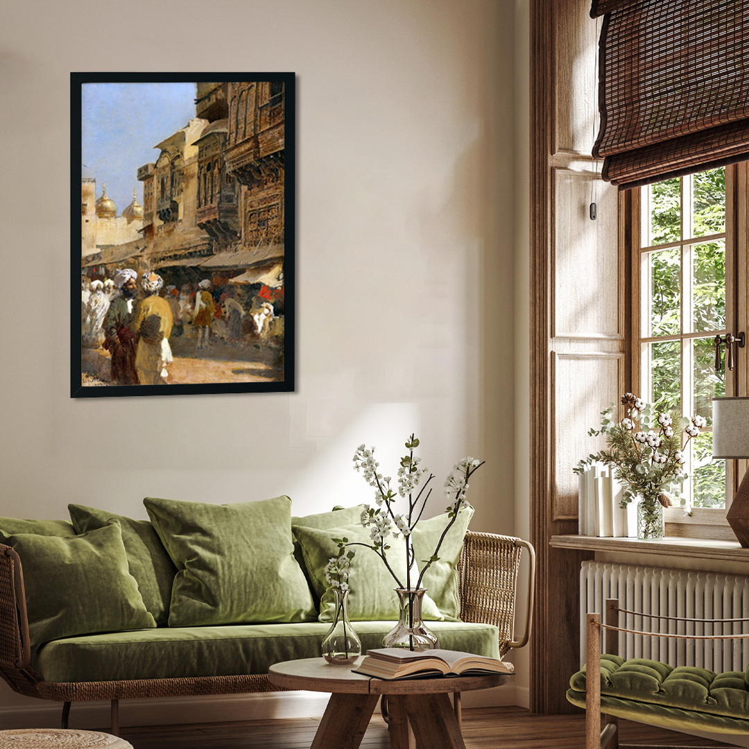 Edwin Lord Weeks a Market Scene in Lahore Painting 2 : 3 Vertical Premium Wall Art Canvas by MeriDeewar