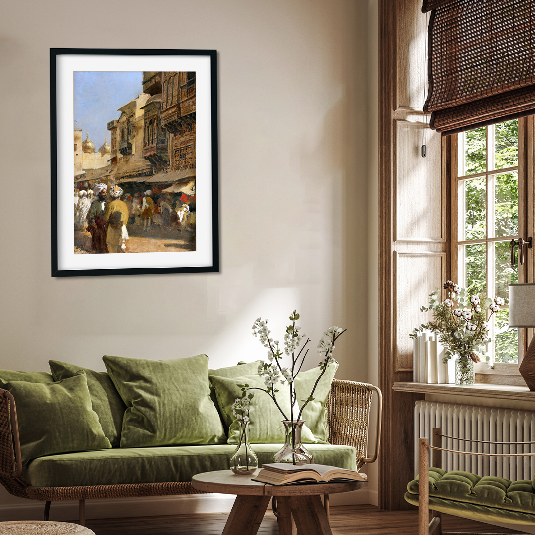 Edwin Lord Weeks a Market Scene in Lahore Painting 2 : 3 Vertical Premium Wall Art Canvas by MeriDeewar