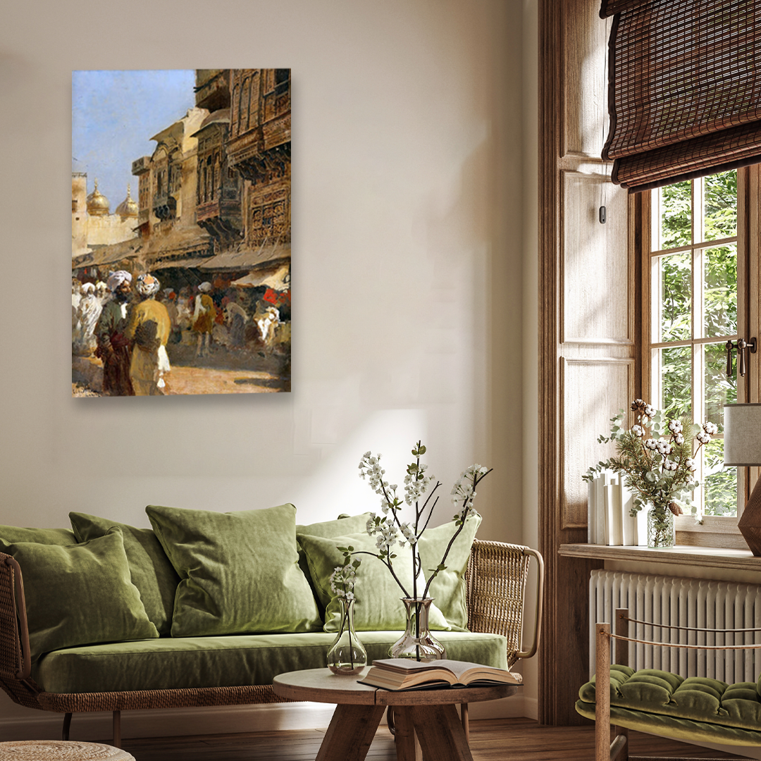 Edwin Lord Weeks a Market Scene in Lahore Painting 2 : 3 Vertical Premium Wall Art Canvas by MeriDeewar
