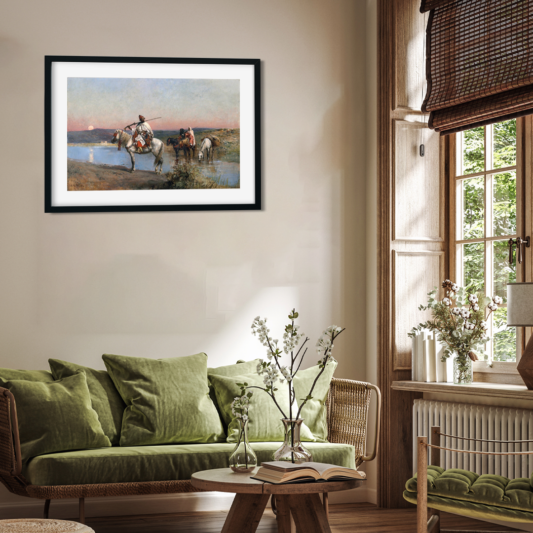 Edwin Lord Weeks fording a Stream Painting 3 : 2 Horizontal Premium Wall Art Canvas by MeriDeewar