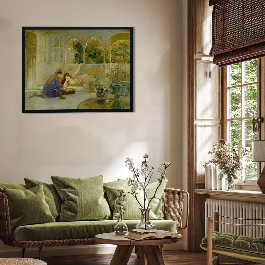 Edwin Lord Weeks Game of Chess Painting 4 : 3 Horizontal Premium Wall Art Canvas by MeriDeewar