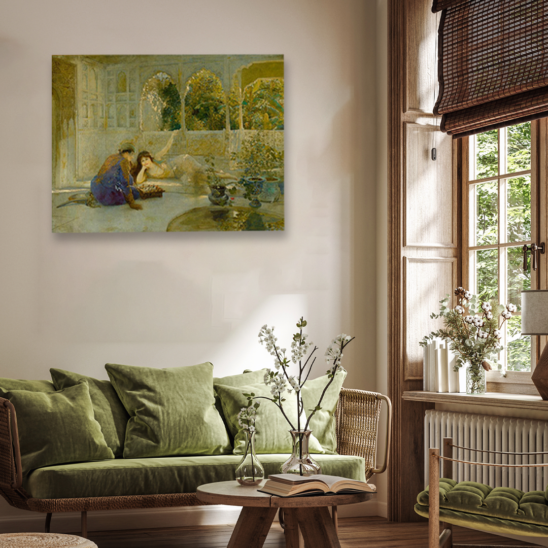 Edwin Lord Weeks Game of Chess Painting 4 : 3 Horizontal Premium Wall Art Canvas by MeriDeewar