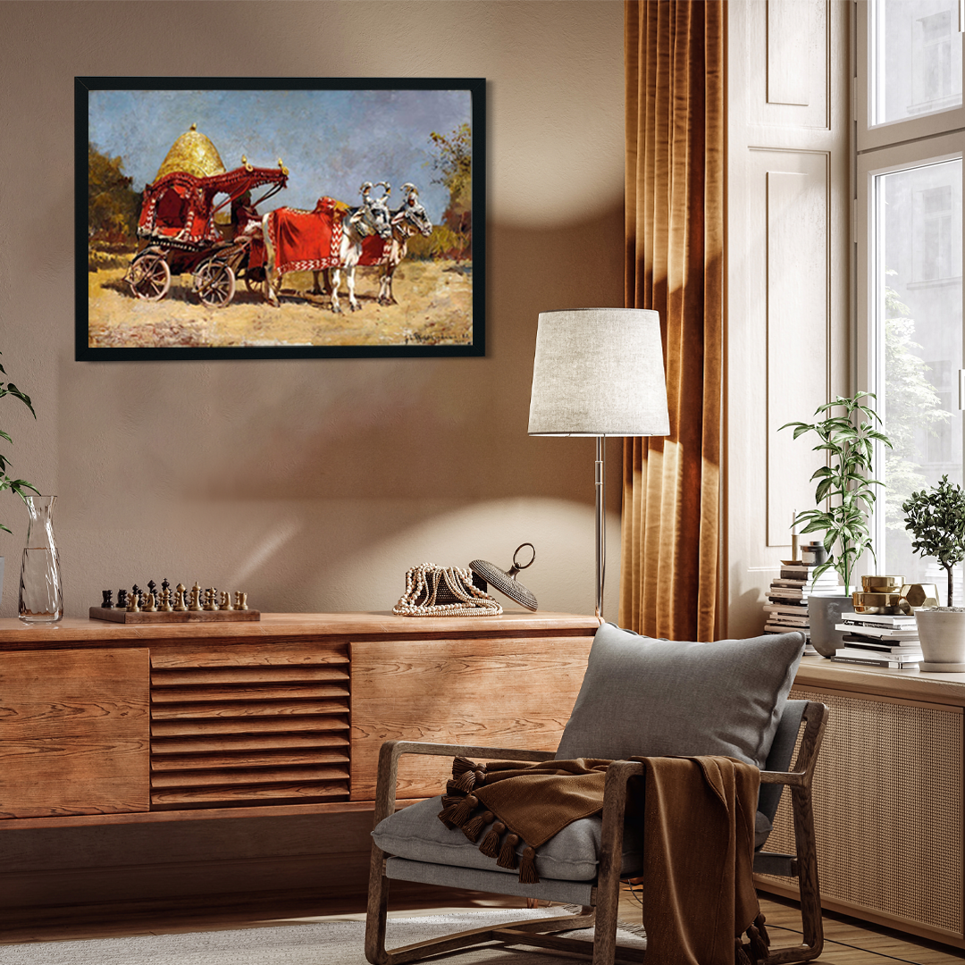 Edwin Lord Weeks Native Gharry Bullock Cart Painting 3 : 2 Horizontal Premium Wall Art Canvas by MeriDeewar