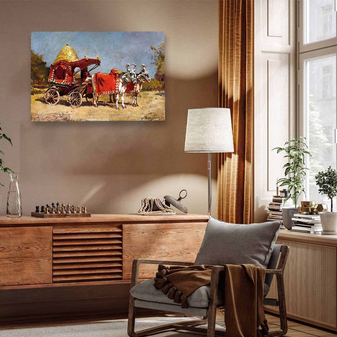 Edwin Lord Weeks Native Gharry Bullock Cart Painting 3 : 2 Horizontal Premium Wall Art Canvas by MeriDeewar