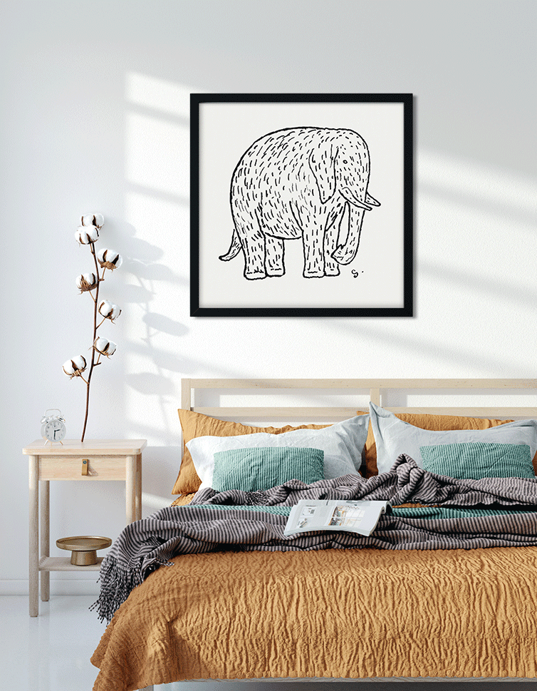 Elephant Painting 1 : 1 Square Premium Wall Art Canvas by MeriDeewar
