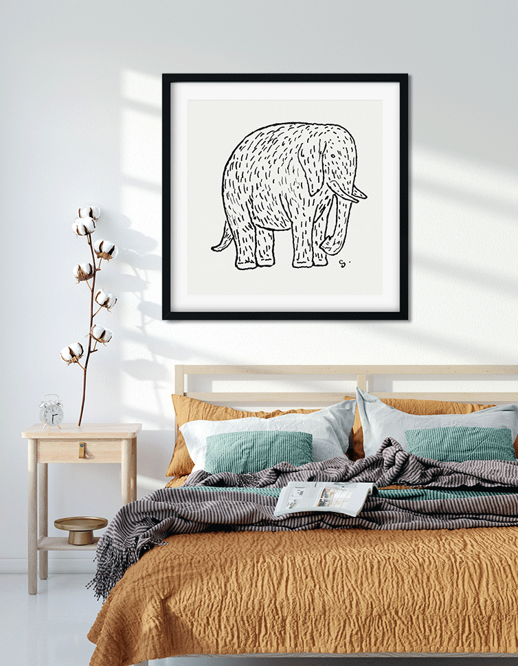 Elephant Painting 1 : 1 Square Premium Wall Art Canvas by MeriDeewar