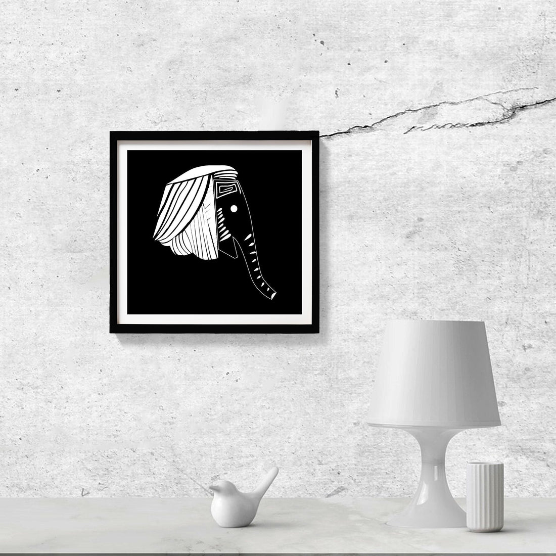 Elephant Travel Black and White Art Painting - Meri Deewar 1 : 1 Square Premium Wall Art Canvas by MeriDeewar