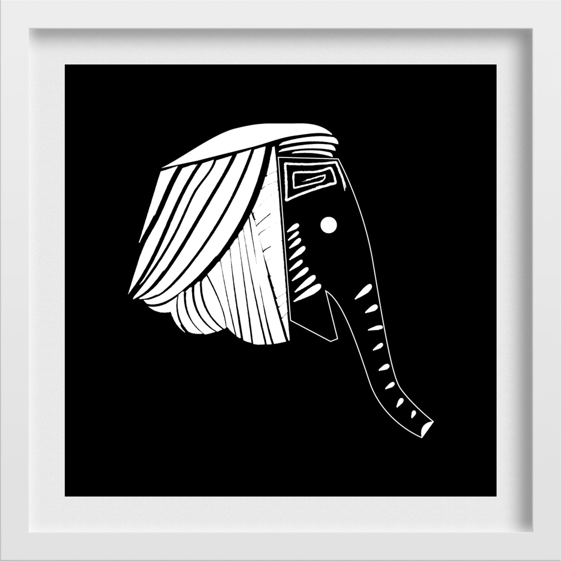 Elephant Travel Black and White Art Painting - Meri Deewar 1 : 1 Square Premium Wall Art Canvas by MeriDeewar