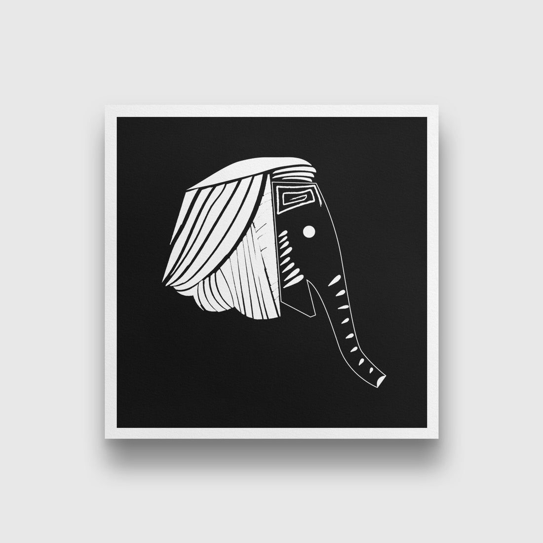 Elephant Travel Black and White Art Painting - Meri Deewar 1 : 1 Square Premium Wall Art Canvas by MeriDeewar