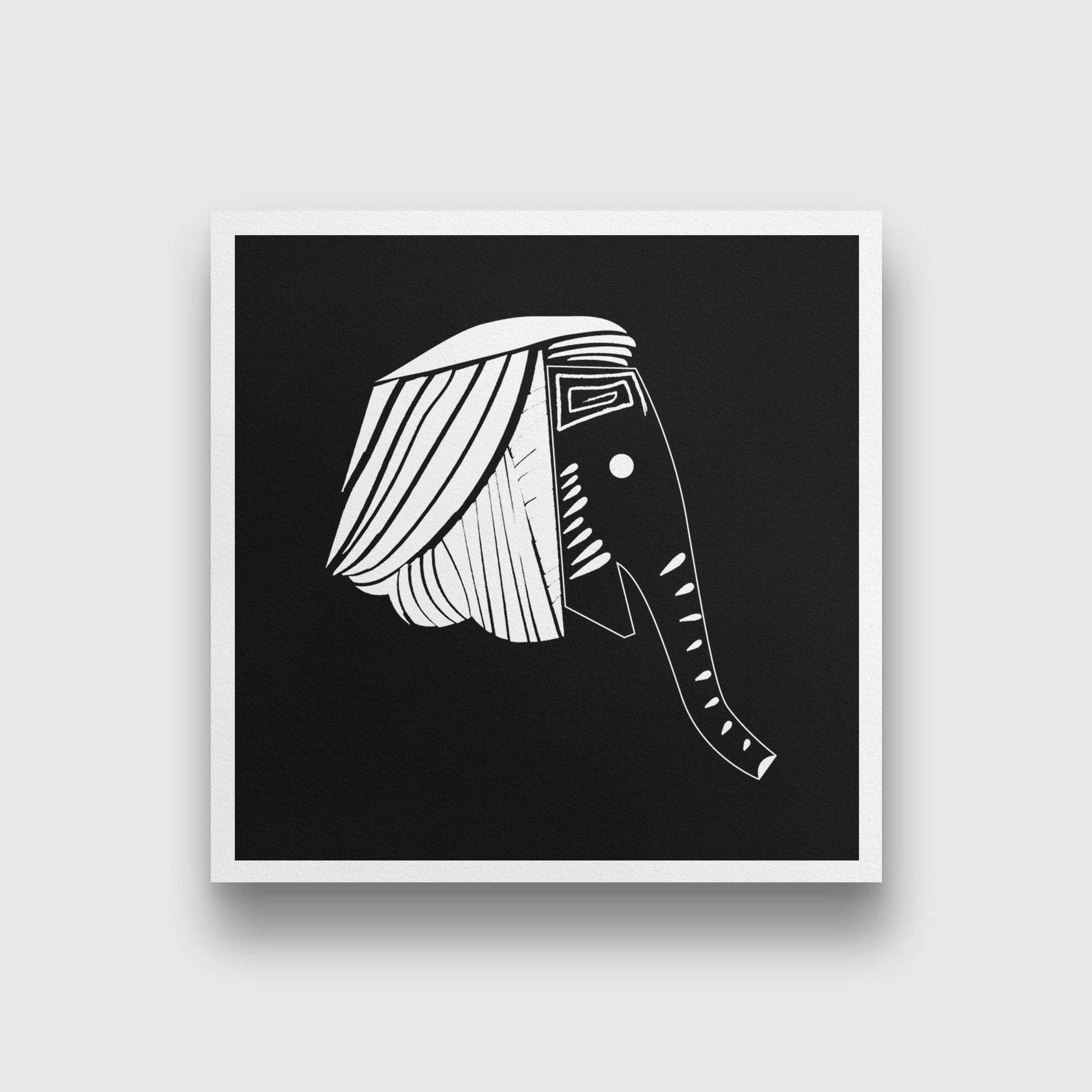 Elephant Travel Black and White Art Painting - Meri Deewar 1 : 1 Square Premium Wall Art Canvas by MeriDeewar