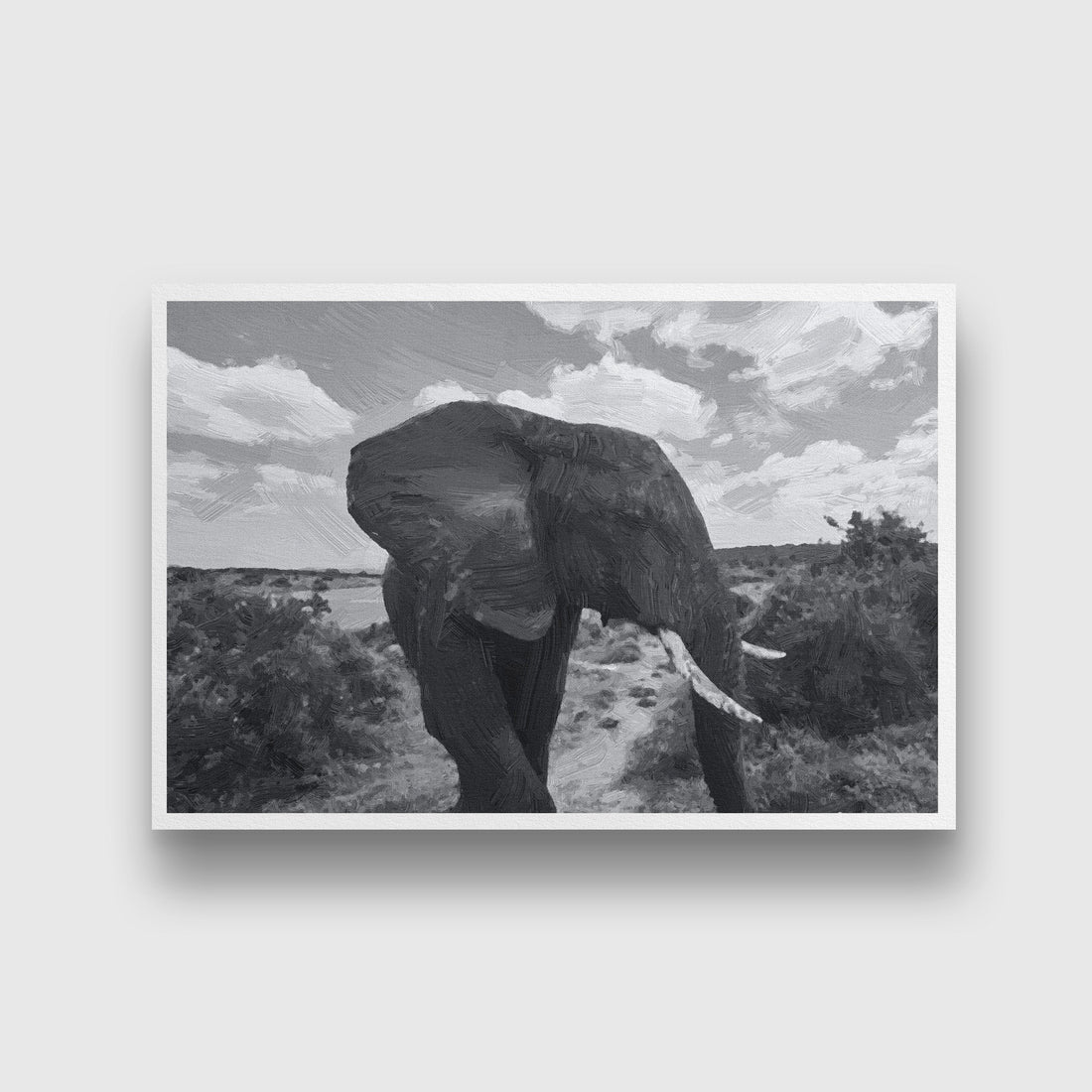 Elephants in black and white painting - Meri Deewar 3 : 2 Horizontal Premium Wall Art Canvas by MeriDeewar