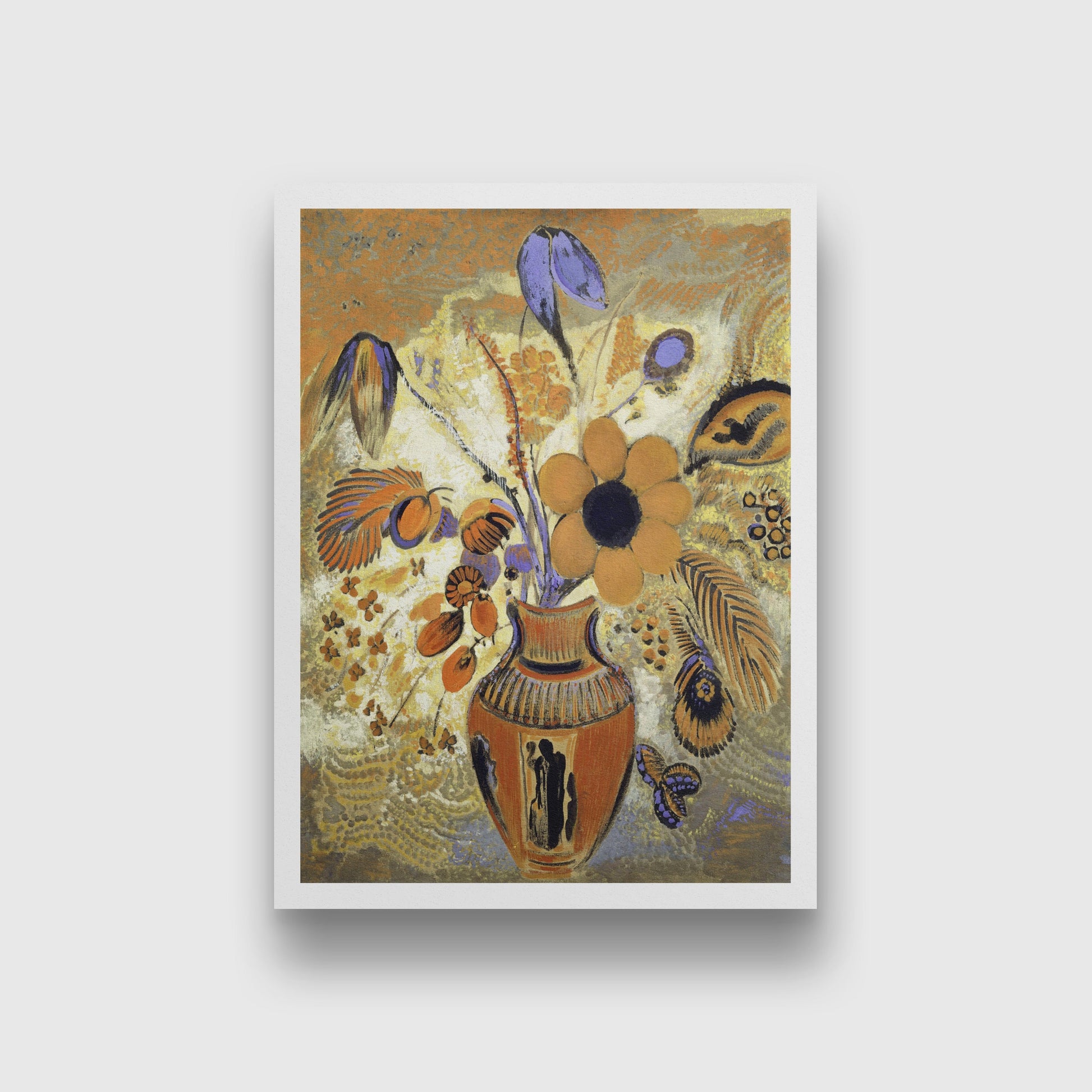 Etruscan Vase with Flowers painting 4 X 5.5 Vertical Premium Wall Art Canvas by MeriDeewar