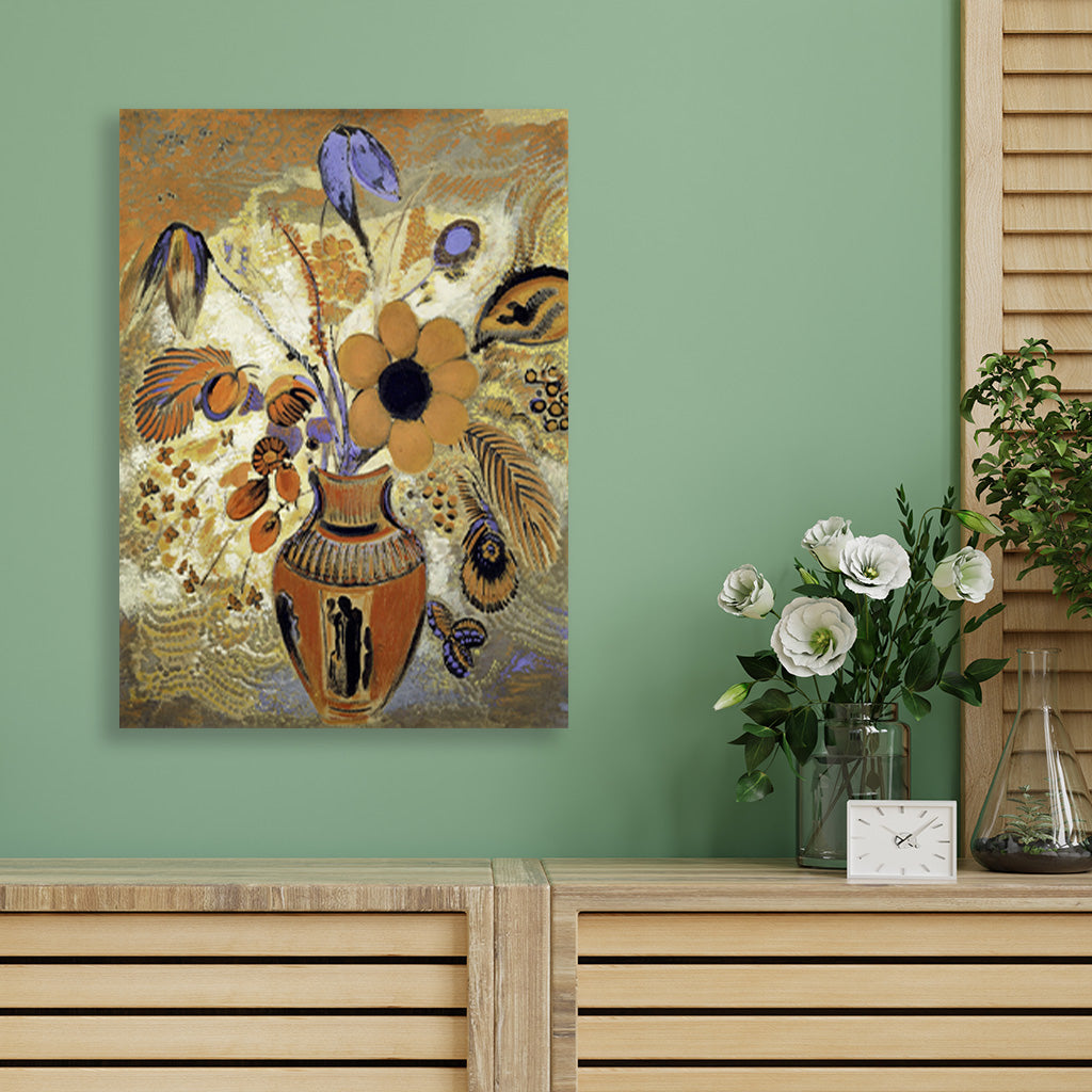 Etruscan Vase with Flowers painting 4 X 5.5 Vertical Premium Wall Art Canvas by MeriDeewar