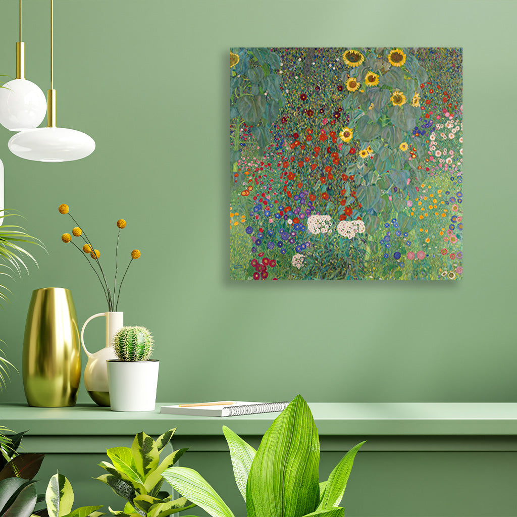 Farm Garden with Sunflowers painting 1 : 1 Square Premium Wall Art Canvas by MeriDeewar