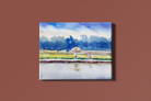 Farm Watercolour Landscape Painting - Meri Deewar 5 : 4 Horizontal Premium Wall Art Canvas by MeriDeewar