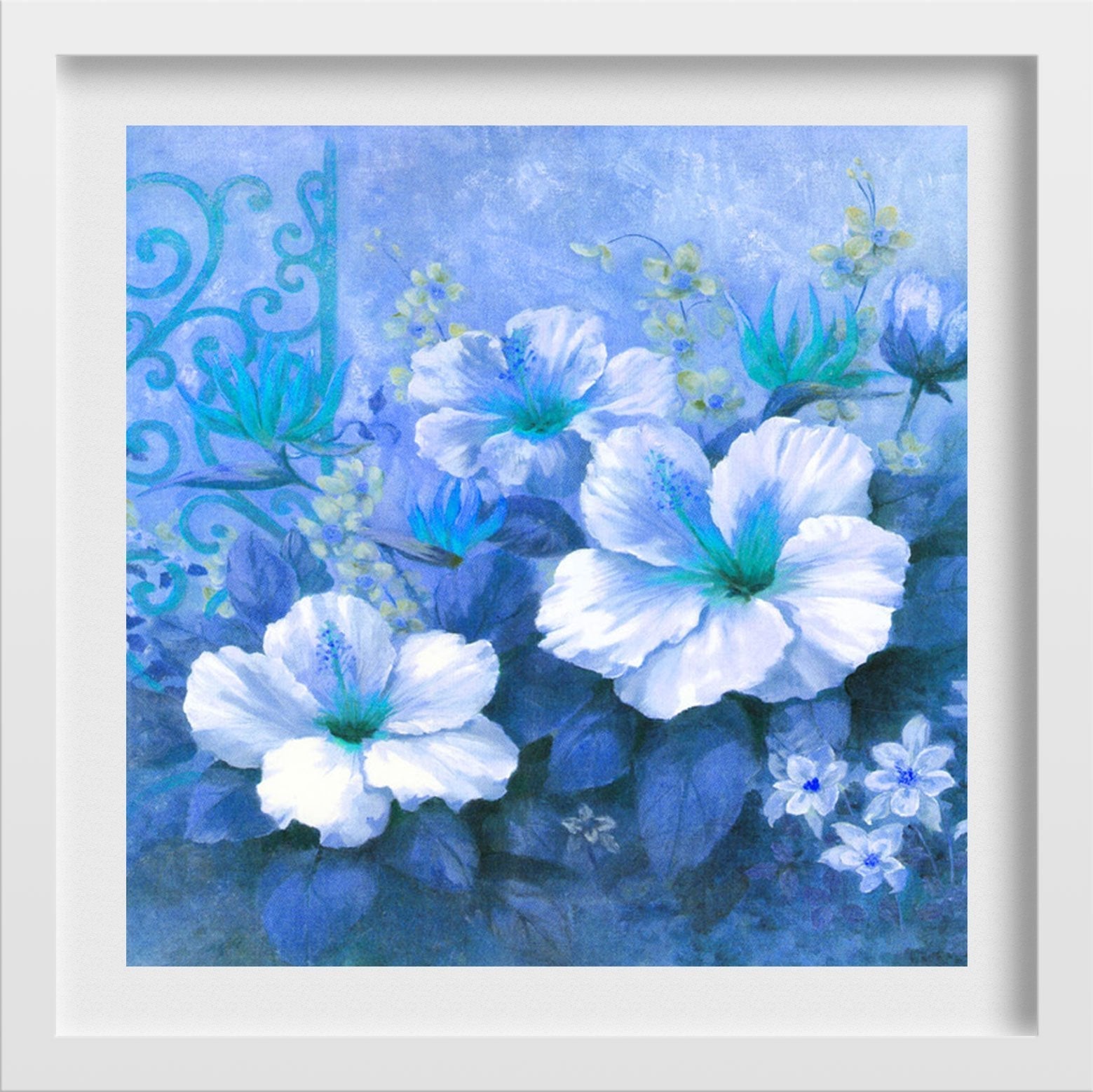 Flower in Blue Wall Art Painting - Meri Deewar 1 : 1 Square Premium Wall Art Canvas by MeriDeewar