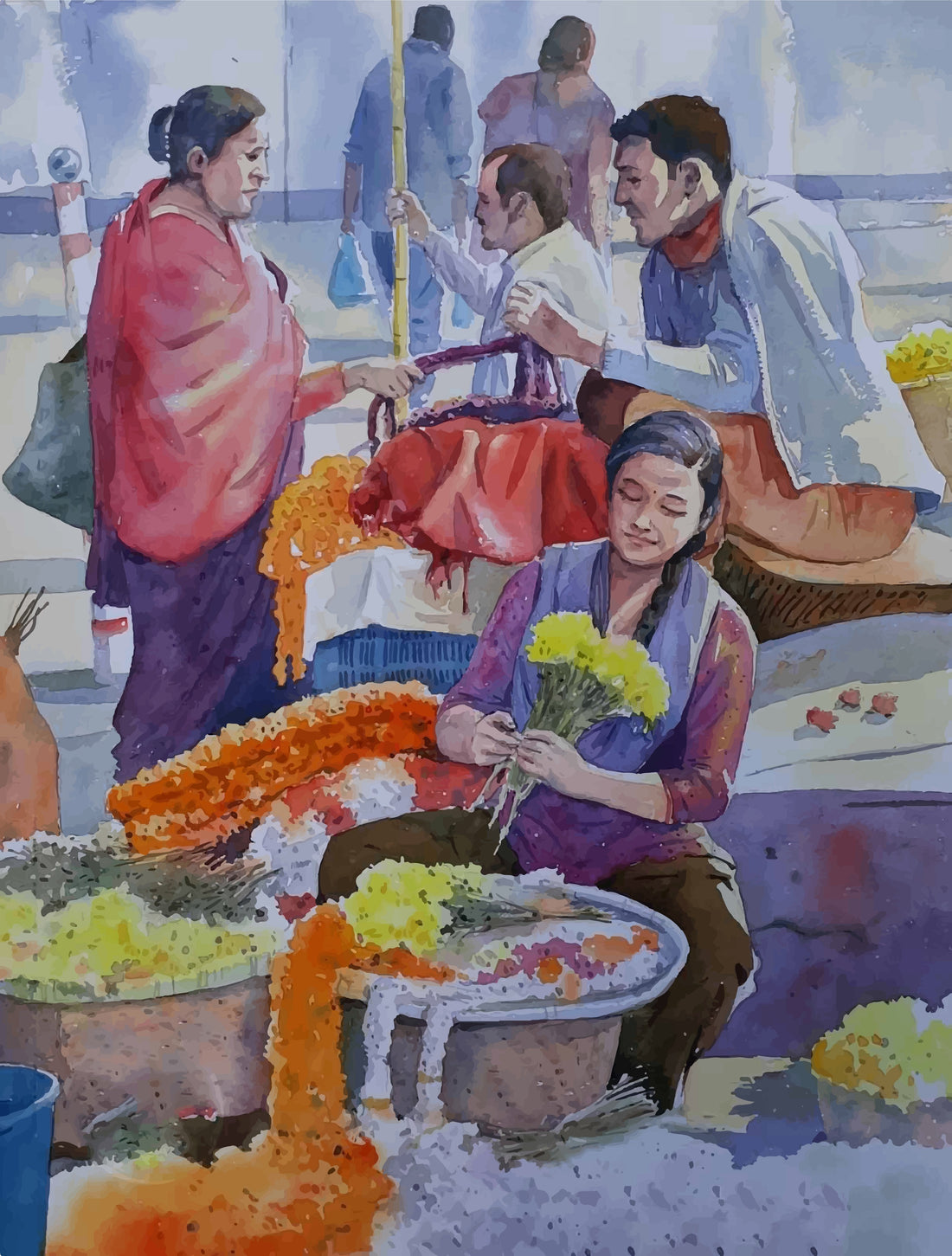 Flower market Kolkata Painting - Meri Deewar 3 : 4 Vertical Premium Wall Art Canvas by MeriDeewar