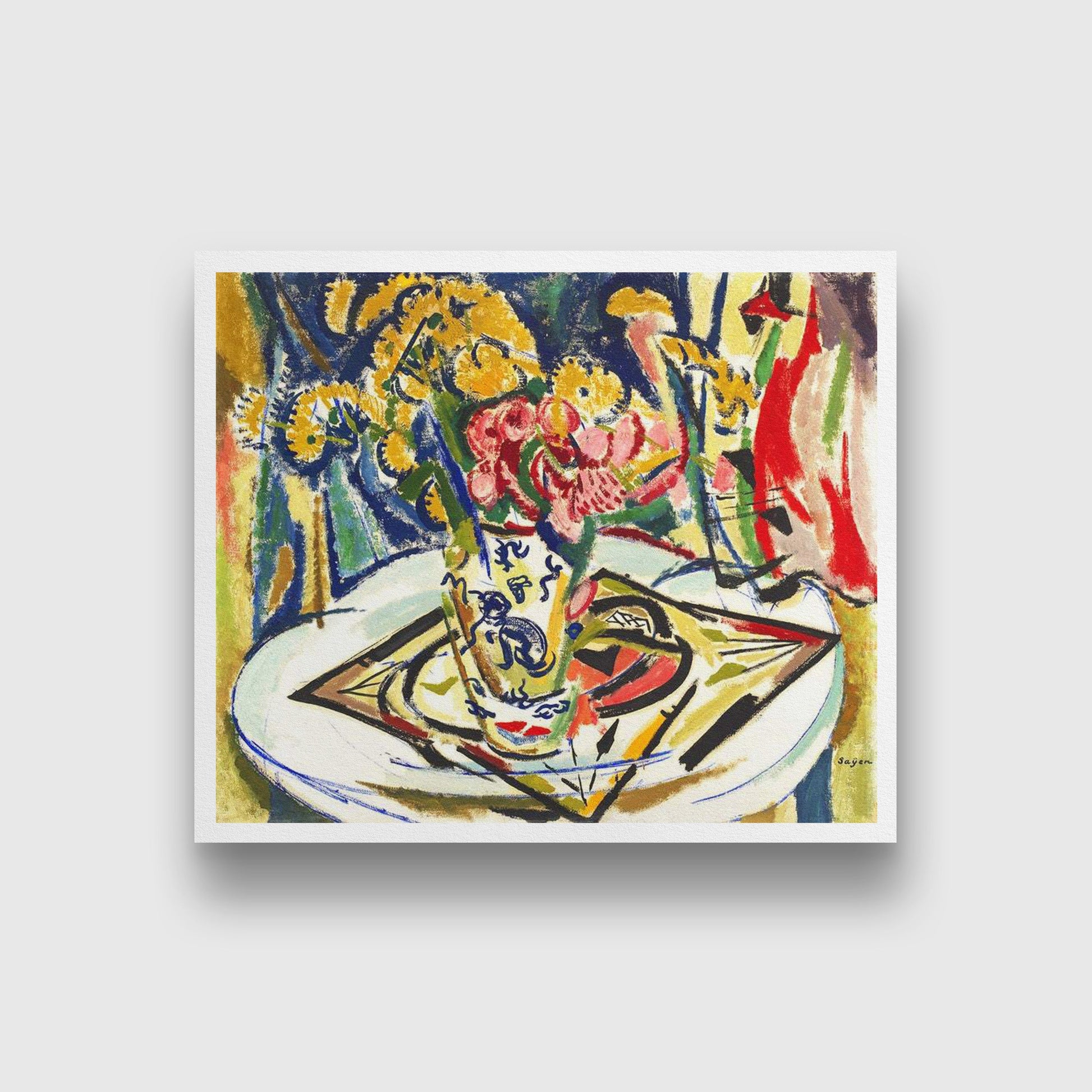 Flowers Henry Lyman Saÿen Painting - MeriDeewar 6 : 5 Horizontal Premium Wall Art Canvas by MeriDeewar