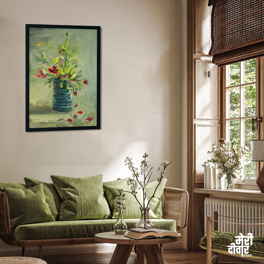 Flowers Vase Oil Painting 2 : 3 Vertical Premium Wall Art Canvas by MeriDeewar