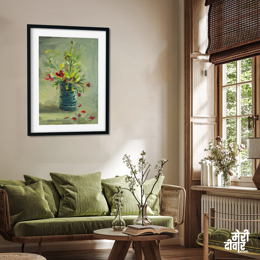 Flowers Vase Oil Painting 2 : 3 Vertical Premium Wall Art Canvas by MeriDeewar