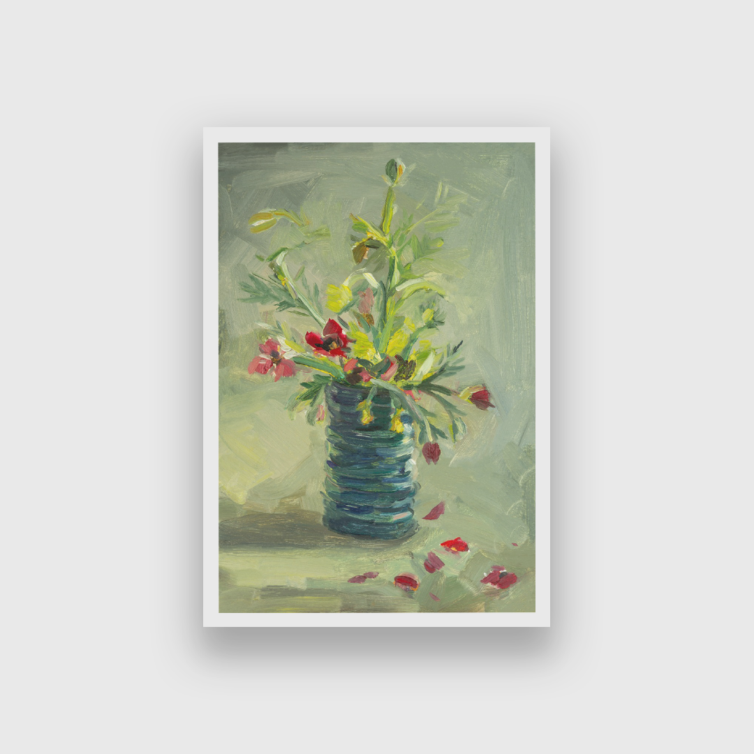 Flowers Vase Oil Painting 2 : 3 Vertical Premium Wall Art Canvas by MeriDeewar