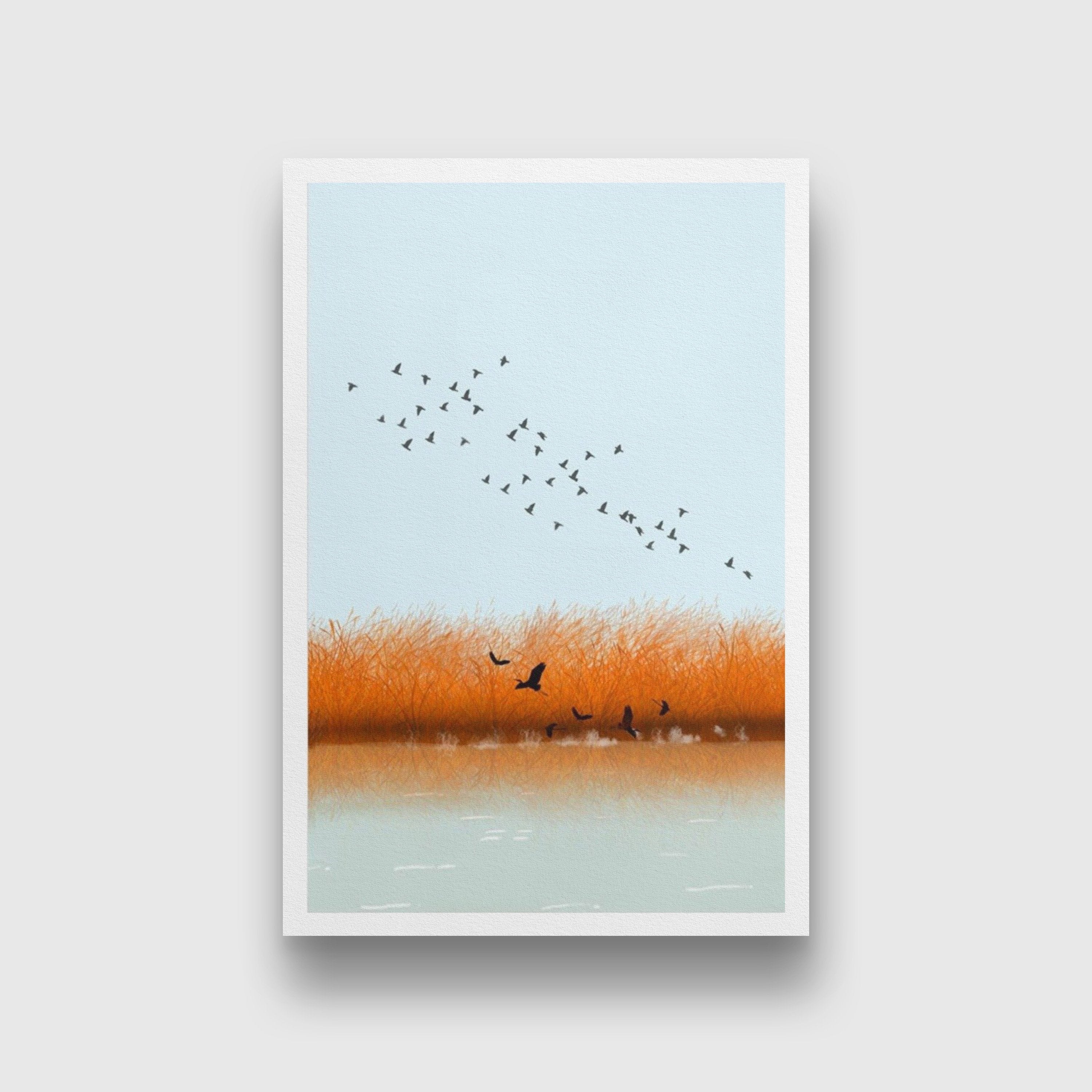 Flying Birds Artwork Painting - Meri Deewar 2 : 3 Vertical Premium Wall Art Canvas by MeriDeewar