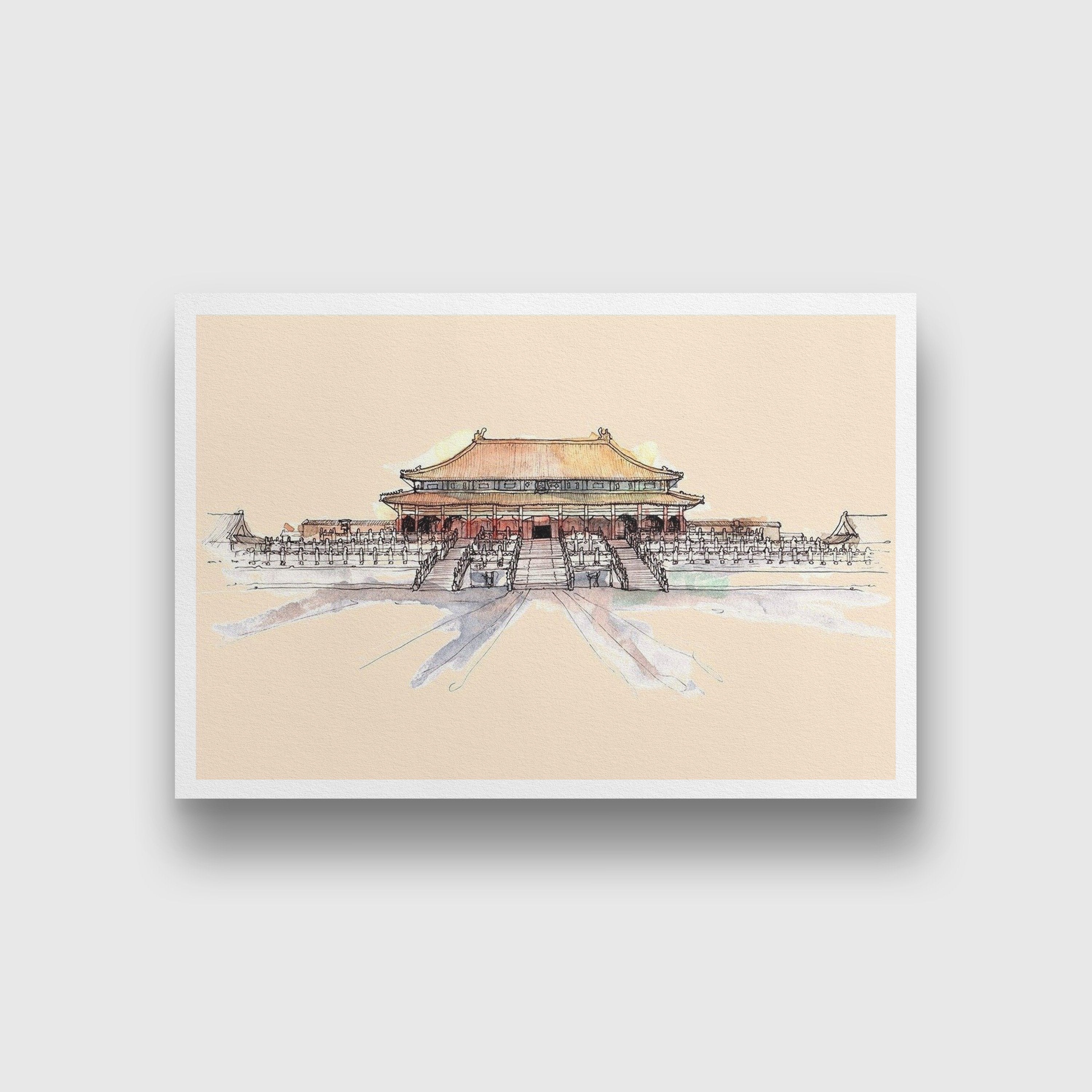 Forbidden City Illustration Painting - Meri Deewar 3 : 2 Horizontal Premium Wall Art Canvas by MeriDeewar
