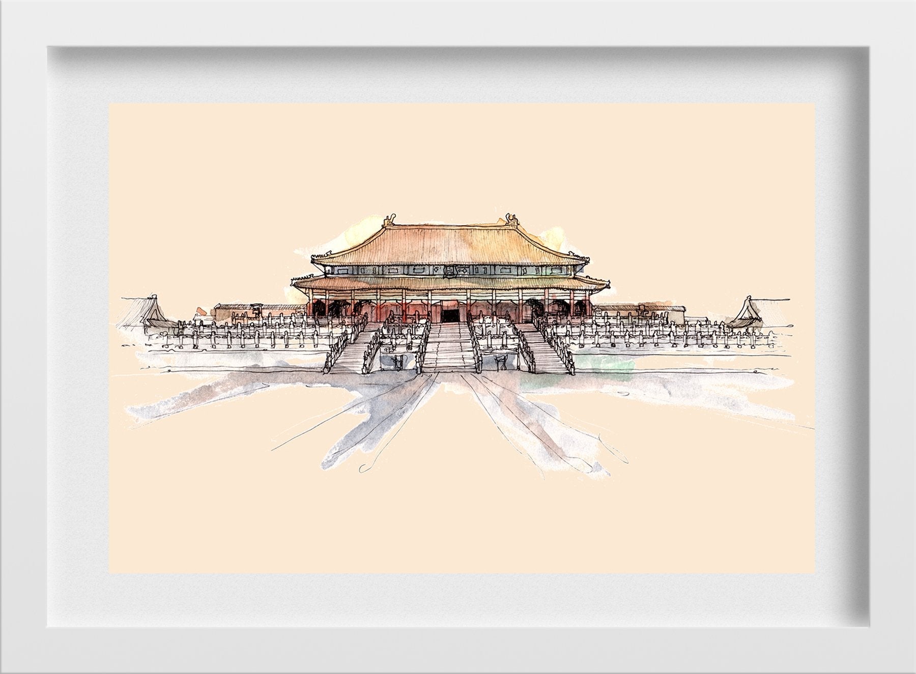 Forbidden City Illustration Painting - Meri Deewar 3 : 2 Horizontal Premium Wall Art Canvas by MeriDeewar
