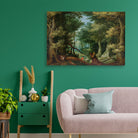 Forest Landscape With Stag Hunt Painting - Meri Deewar 3 : 2 Horizontal Premium Wall Art Canvas by MeriDeewar