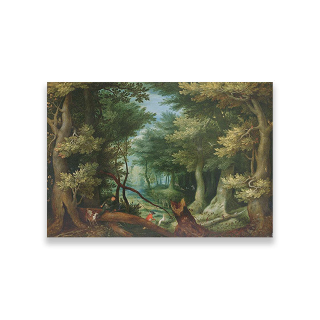 Forest Landscape With Stag Hunt Painting - Meri Deewar 3 : 2 Horizontal Premium Wall Art Canvas by MeriDeewar